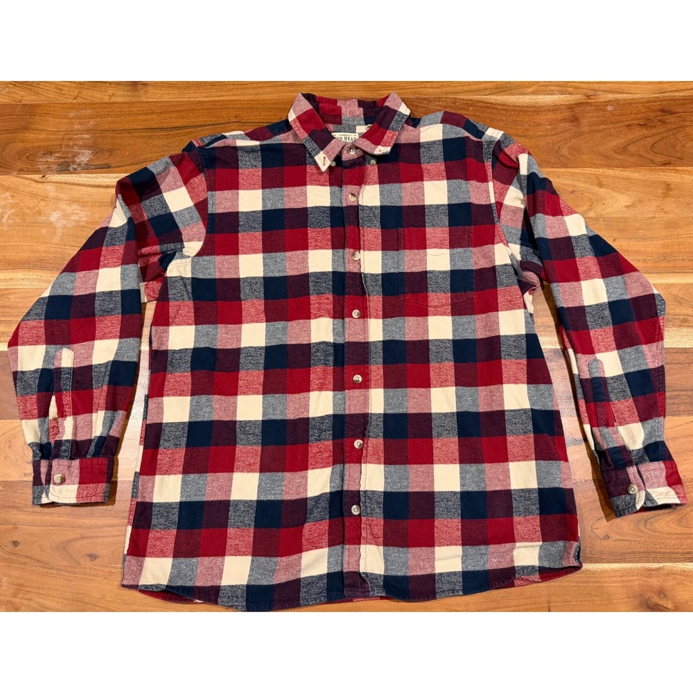 Red Head Brand Co Mens XL Flannel Shirt Red Navy Blue Plaid Cotton Button Down